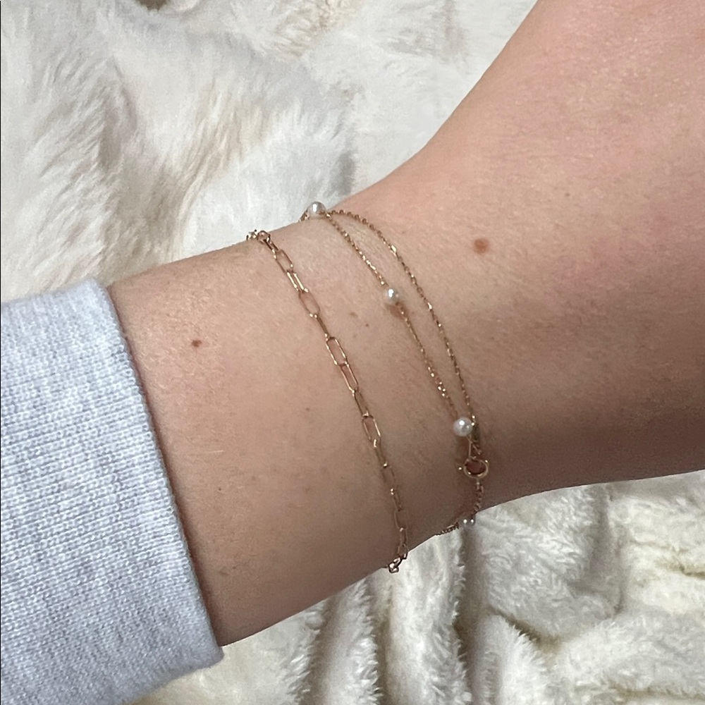 14k gold solid Delicate Gold Paperclip Bracelet